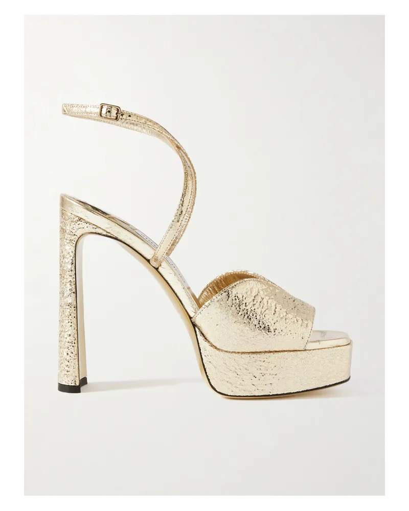 Jimmy Choo Karli 125 Plateausandalen Aus Strukturiertem Metallic-leder - Gold Gold