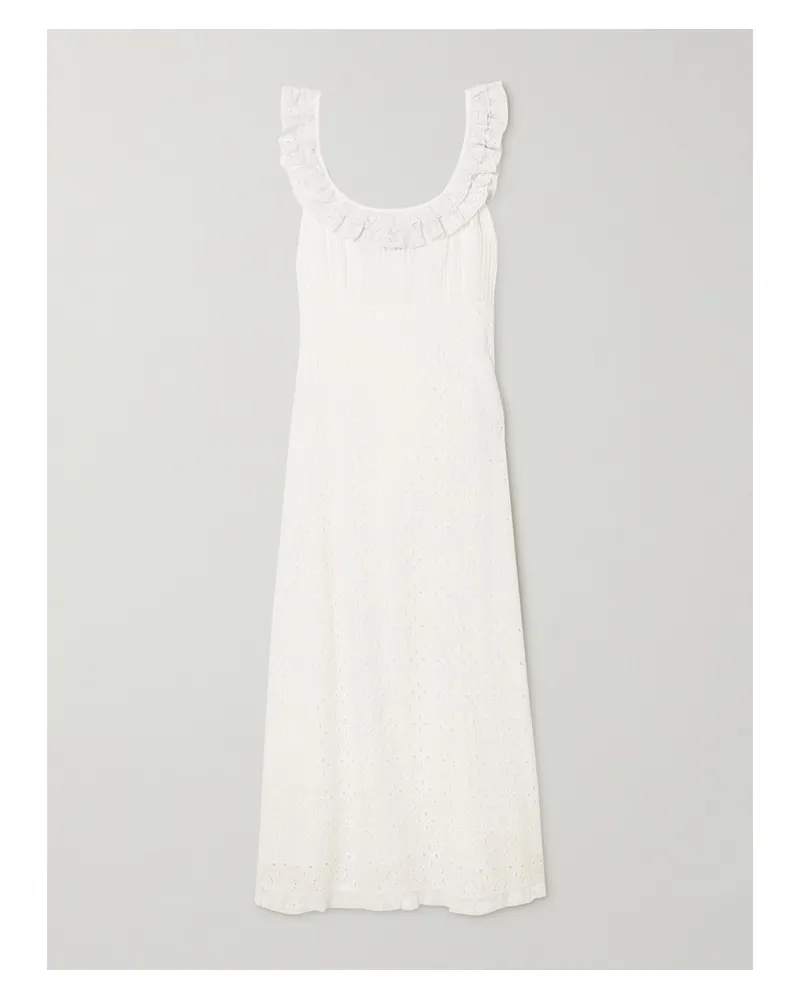 RIXO Patsy Midikleid Aus Baumwolle Mit Lochstickerei, Spitzenbesätzen Und Falten - Wollweiß Wollweiß