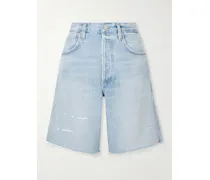 Ayla Frayed Denim Shorts - Blue