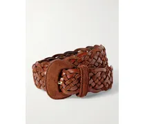 Leather And Suede Woven Waist Belt - Brown