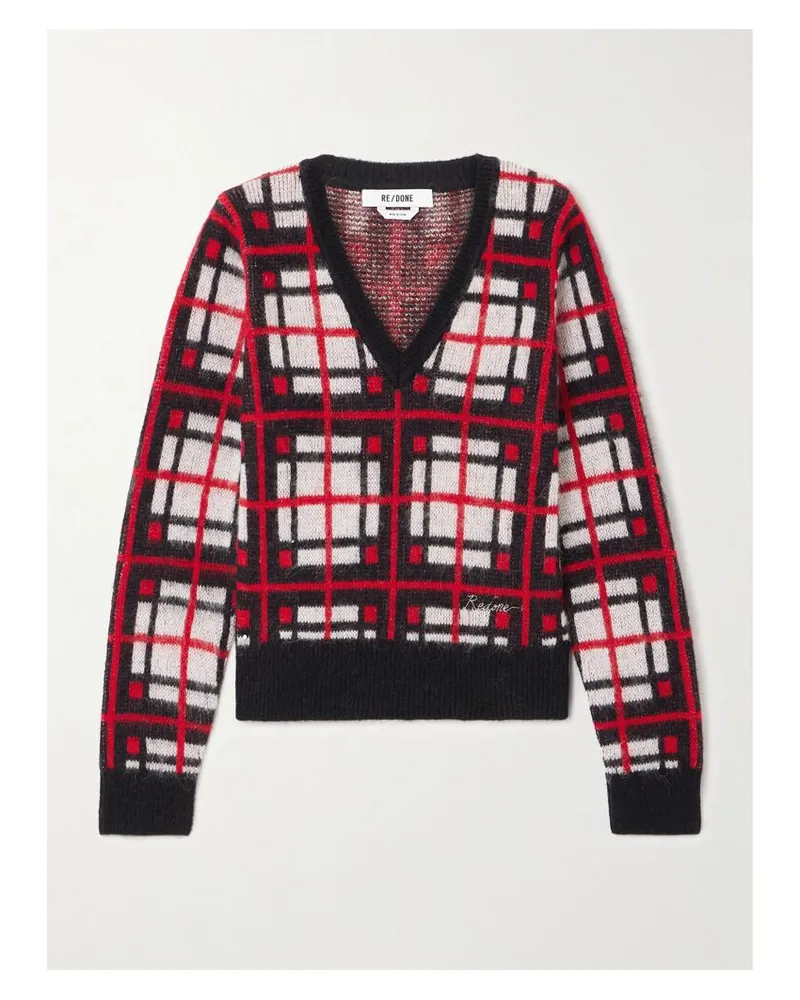 RE/DONE Pullover Aus Kariertem Jacquard-strick Mit Stickerei - Rot Rot