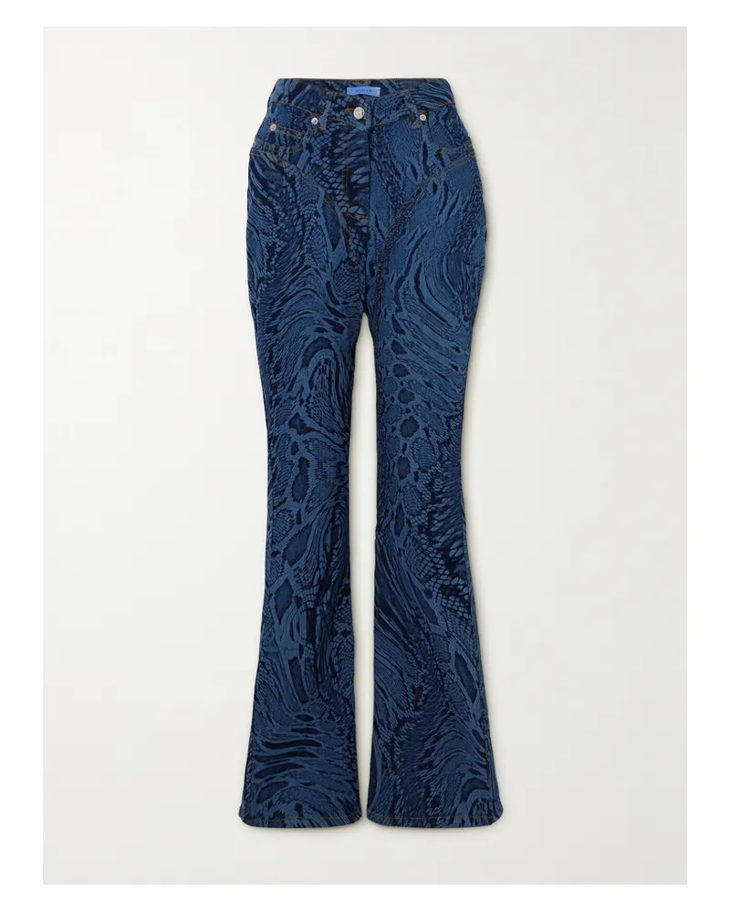 Thierry Mugler Halbhohe, Bedruckte Schlagjeans - Blau Blau