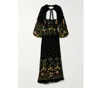 Alamo Paramo Cutout Floral-print Velvet Maxi Dress - Black