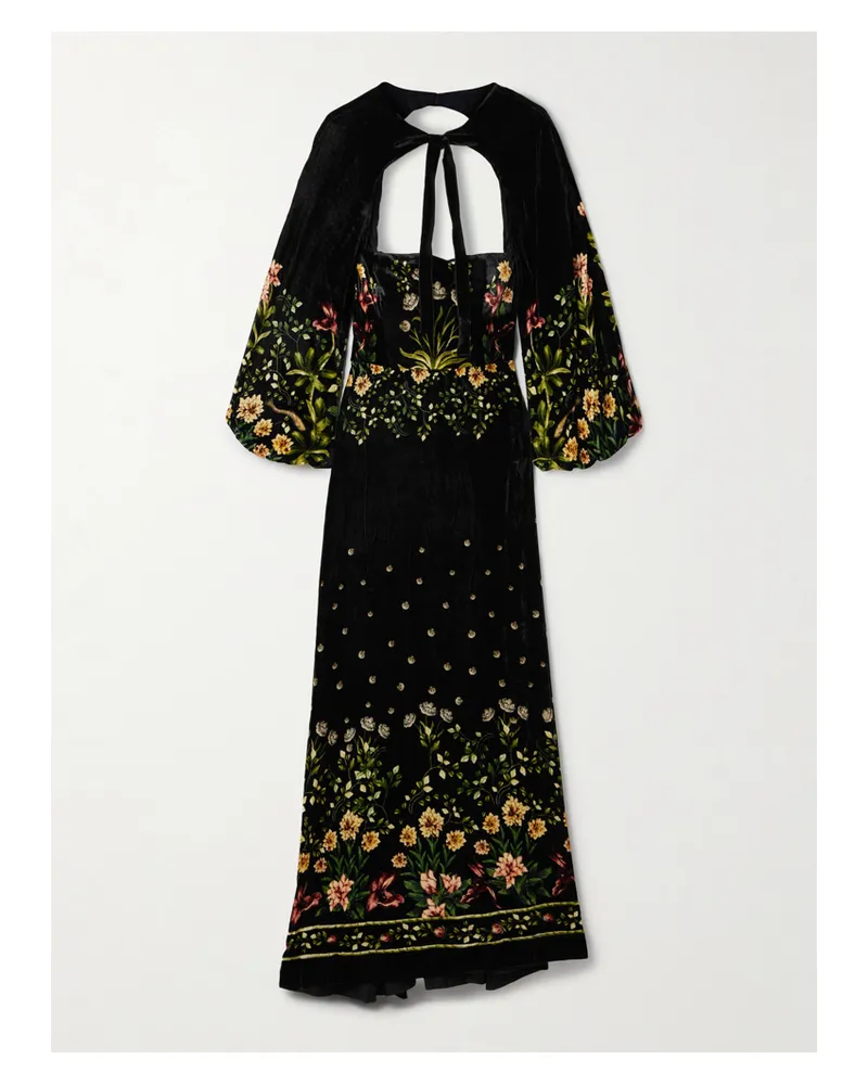 AGUA BENDITA Alamo Paramo Cutout Floral-print Velvet Maxi Dress - Black Black