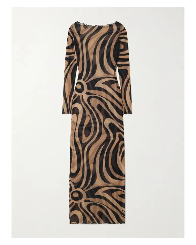 Emilio Pucci Marmo Maxikleid Aus Bedrucktem Mesh - Schwarz Schwarz