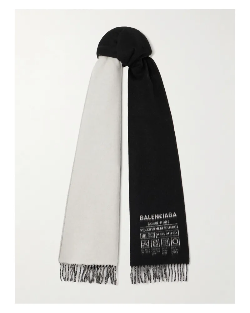 Balenciaga Fringed Two-tone Cashmere And Wool-blend Jacquard Scarf - Black Black