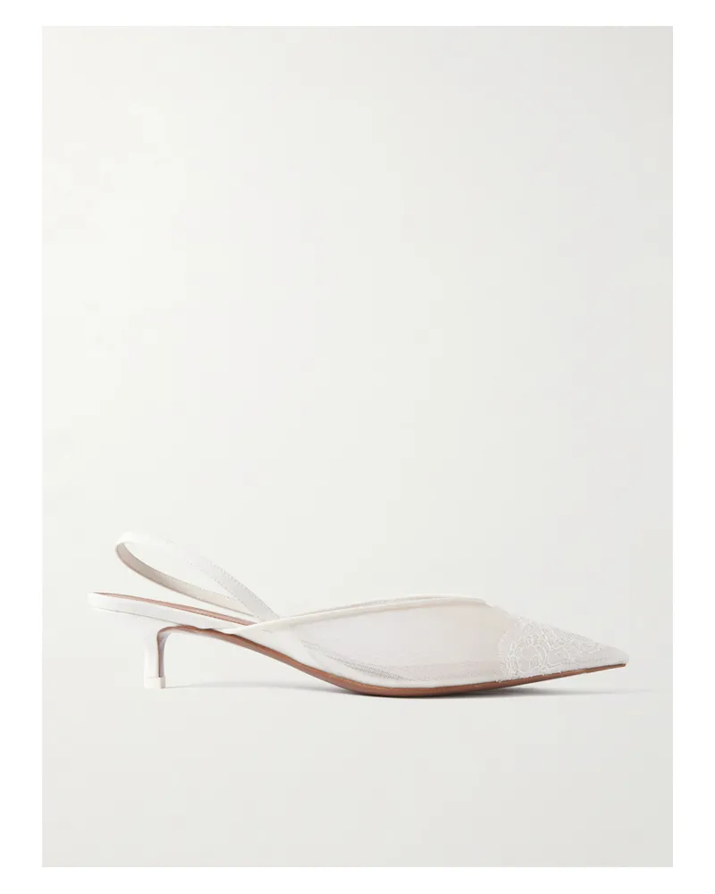 NEOUS Irena Satin And Lace-trimmed Mesh Slingback Pumps - Cream Cream