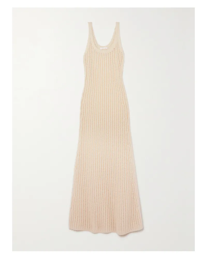 Chloé Maxikleid Aus Einer Gerippten Mischung Aus Wolle, Seide Und Kaschmir In Lochstrick - Weiß Weiß