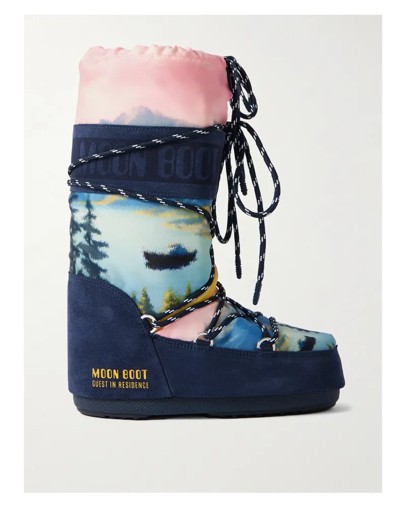 Moon Boot Guest In Residence Icon Postcard Schneestiefel Aus Shell Mit Print Und Besätzen Aus Veloursleder - Blau Blau