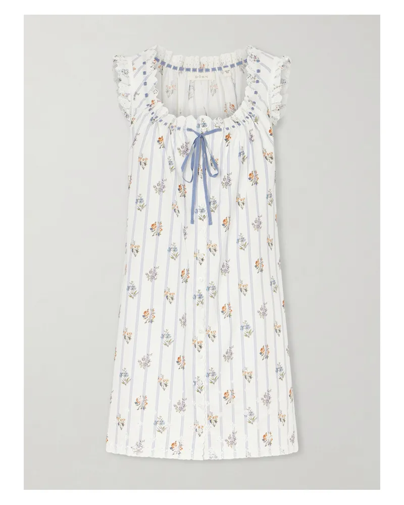 DÔEN Nessie Embroidered Striped Floral-print Organic Cotton Mini Dress - Multi Multi