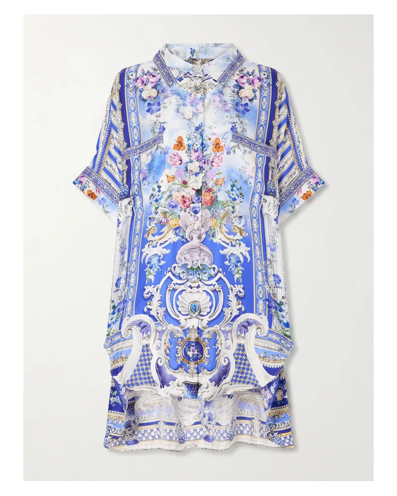 Camilla Oversized-hemd Aus Bedruckter Seide - Blau Blau