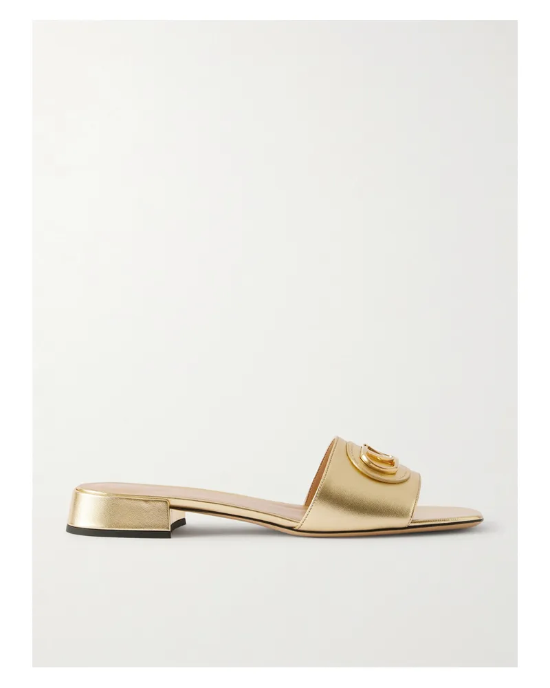 Valentino Garavani Vlogo Mules Aus Metallic-leder - Gold Gold