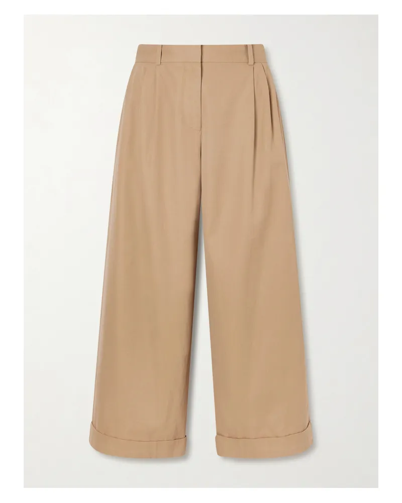 The Row Lior Cropped Pleated Cotton And Cashmere-blend Wide-leg Pants - Neutrals Neutrals