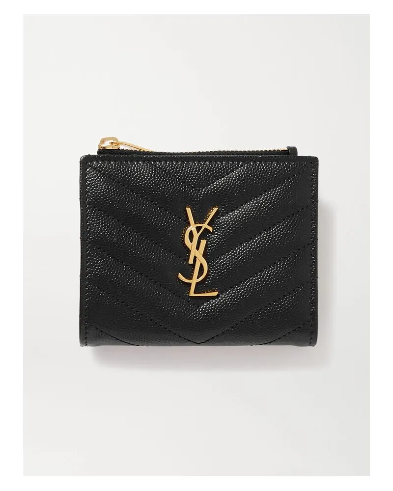 Saint Laurent Monogramme Gestepptes Portemonnaie Aus Strukturiertem Leder - Schwarz Schwarz