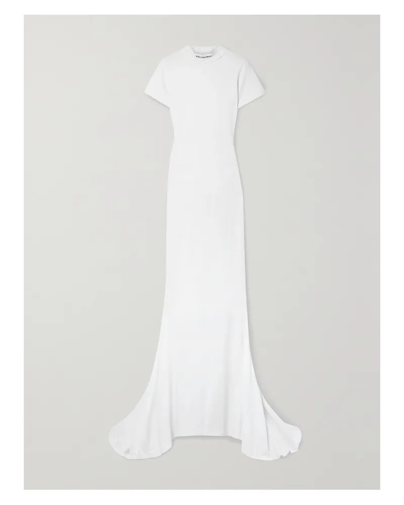 Balenciaga Embroidered Stretch-cotton Jersey Maxi Dress - White White