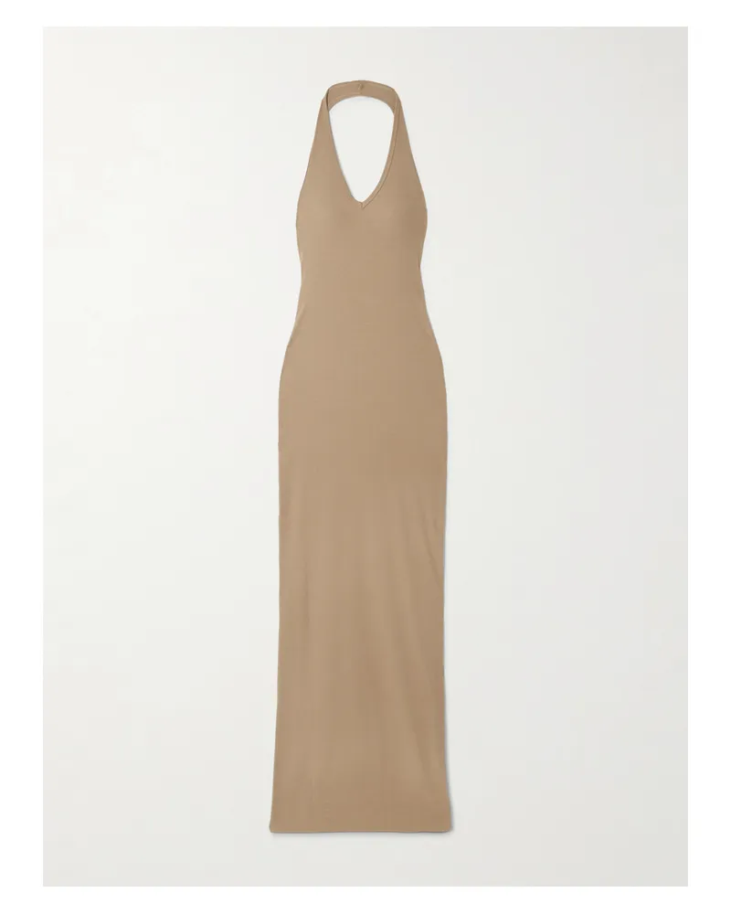 ÉTERNE Neckholder-maxikleid Aus Geripptem Jersey - Braun Braun