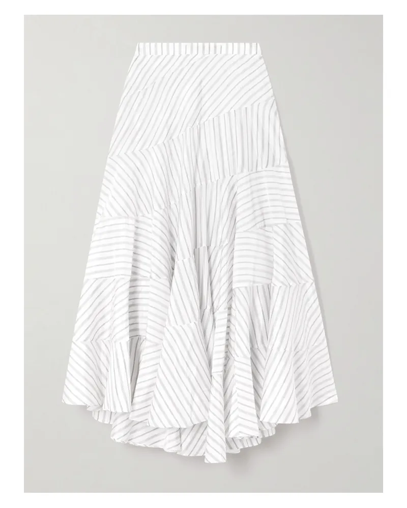 Tory Burch Asymmetrischer Midirock Aus Gestreiftem Webstoff - Weiß Weiß