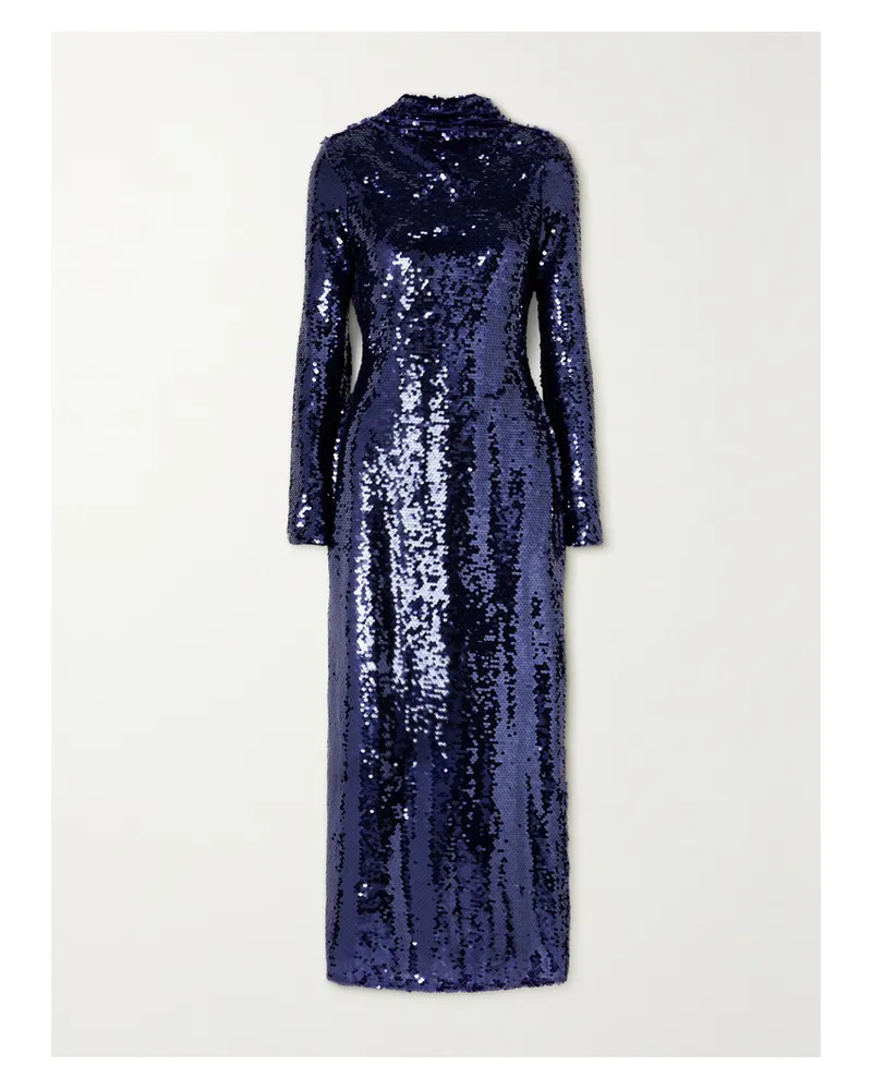 Self-Portrait Rückenfreies Midikleid Aus Mesh Mit Pailletten - Blau Blau