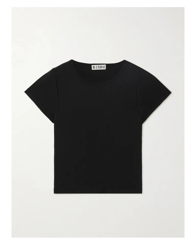 ÉTERNE Short Sleeve Baby Tee Cropped Cotton And Modal-blend Jersey T-shirt - Black Black