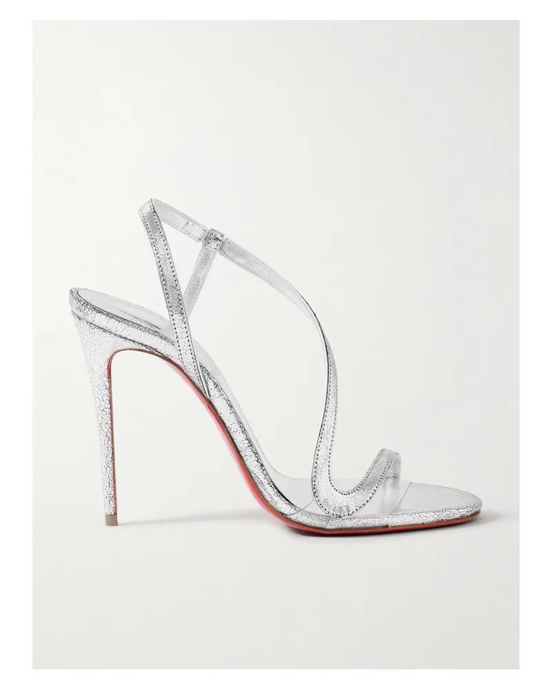 Christian Louboutin Rosalie 100 Metallic Cracked-leather Slingback Sandals - Silver Silver