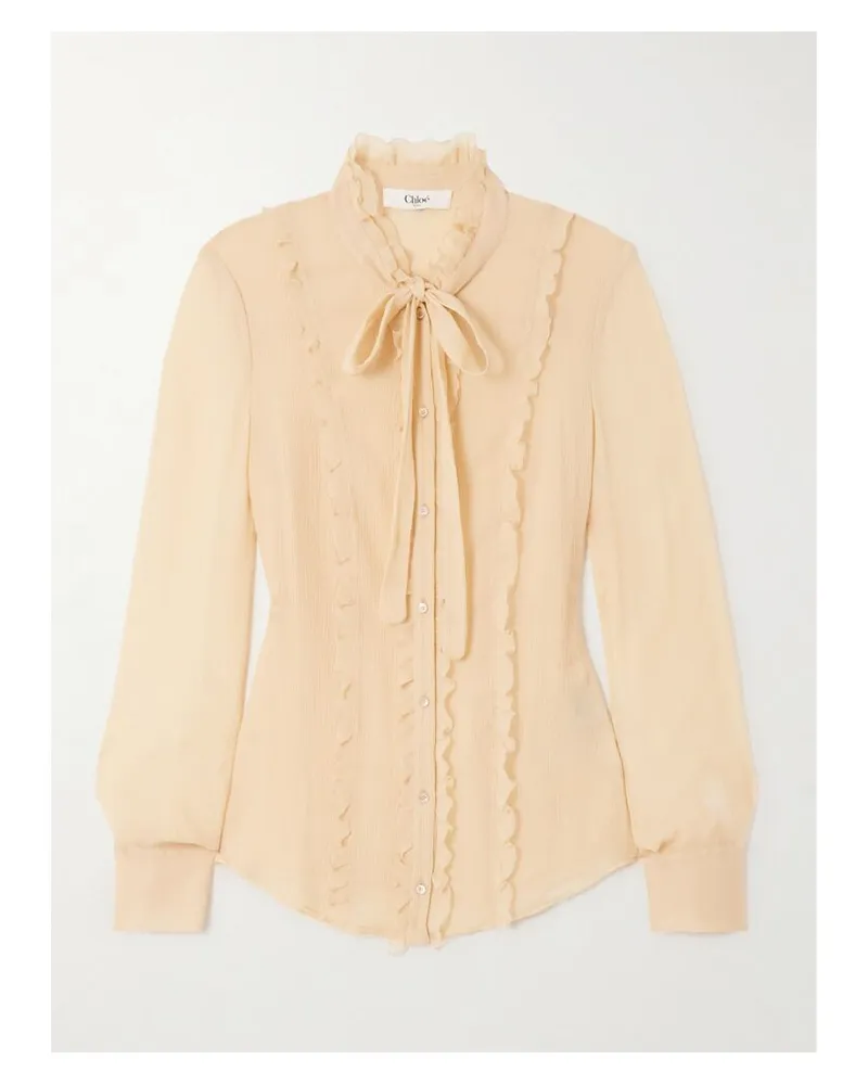 Chloé Schluppenbluse Aus Seidenkrepon Mit Volants - Creme Creme
