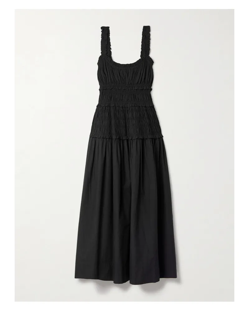 DÔEN Marianne Shirred Organic Cotton-poplin Midi Dress - Black Black