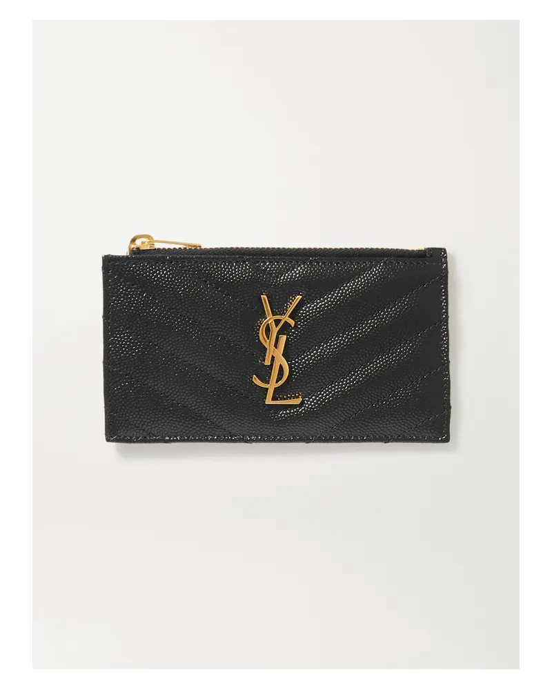 Saint Laurent Monogramme Small Quilted Textured-leather Wallet - Black Black