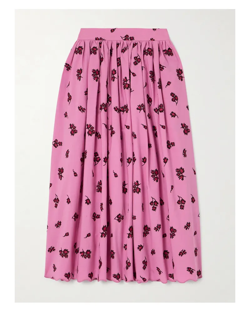 Erdem Midirock Aus Popeline Aus Einer Baumwollmischung Mit Stickereien, Falten Und Wellenkante - Pink Pink
