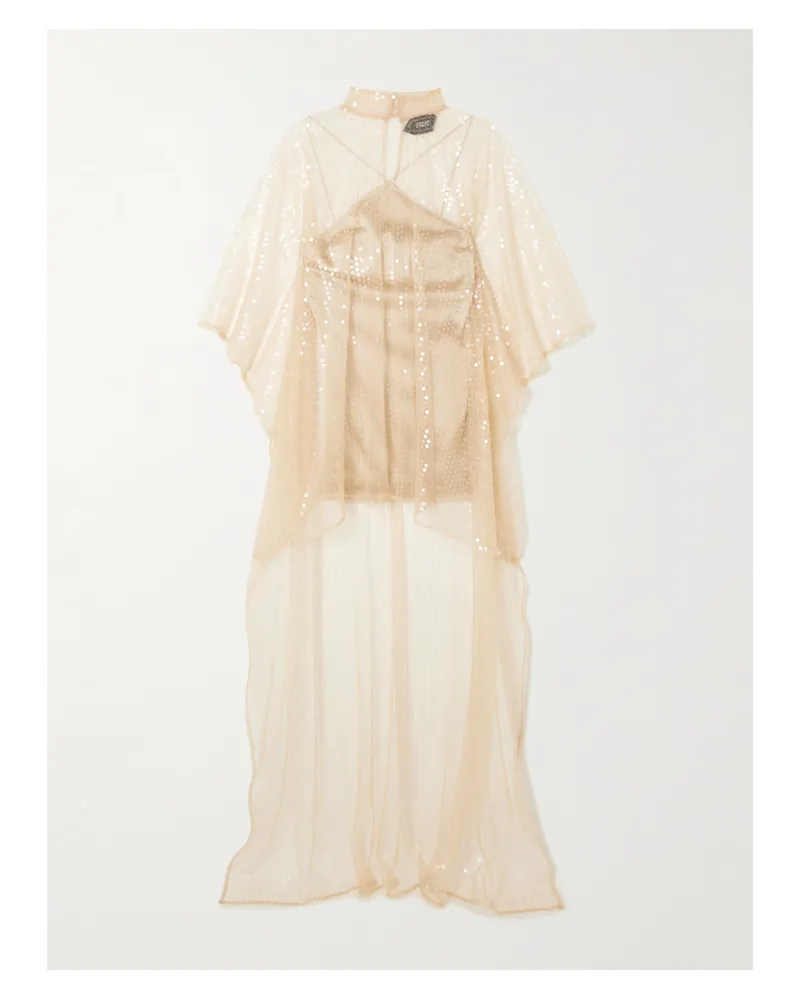 Taller Marmo Denver Disco Mehrlagiger, Asymmetrischer Kaftan Aus Tüll Mit Pailletten Und Strukturiertem Cady - Pink Pink