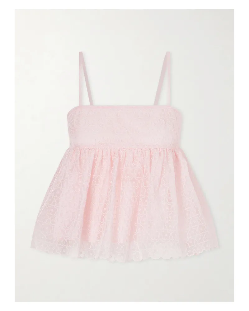 Cecilie Bahnsen Embroidered Cotton-blend Top - Pink Pink