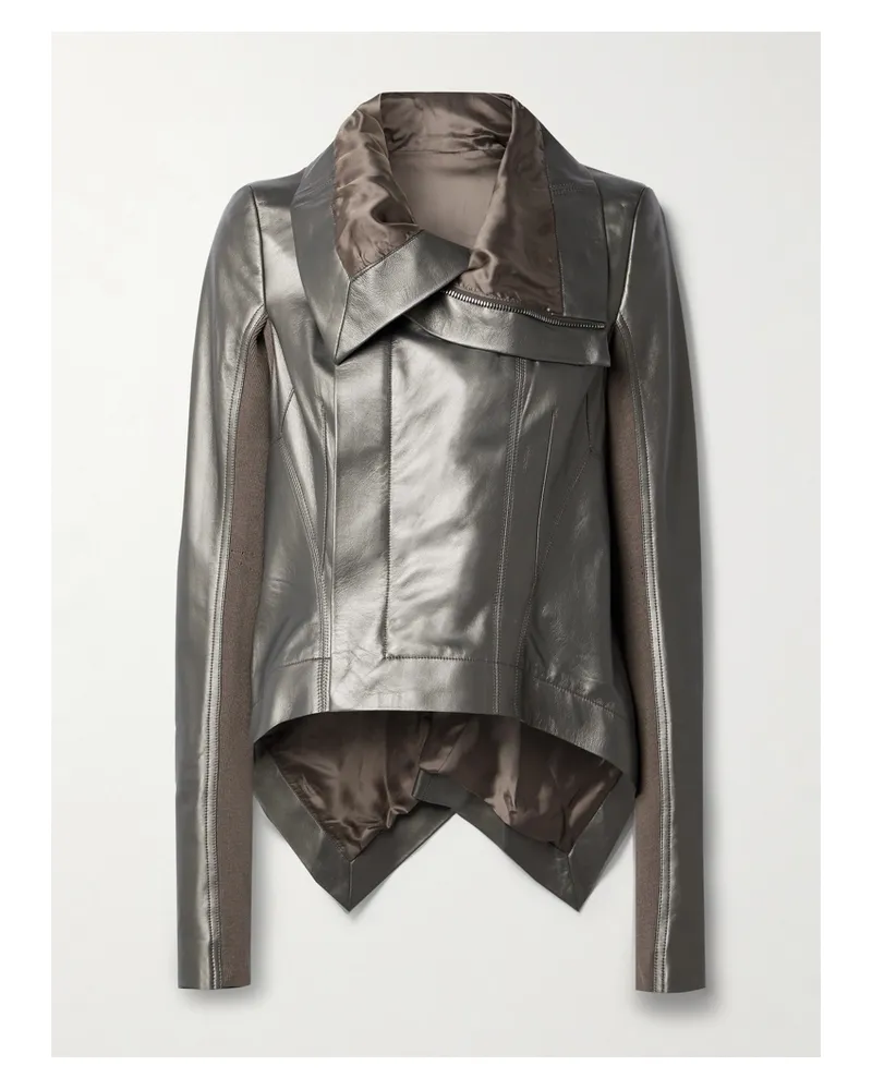 Rick Owens Naska Asymmetrische Bikerjacke Aus Metallic-leder Und Wolle Metallic