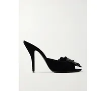Marie Bow-embellished Satin-trimmed Velvet Mules - Black