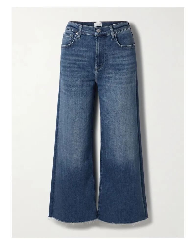 Citizens of humanity Lyra Verkürzte, Hoch Sitzende Jeans Mit Weitem Bein Und Fransen - Blau Blau
