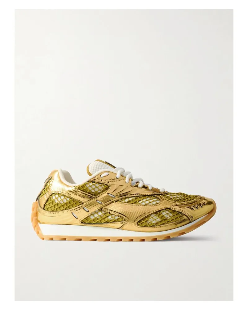 Bottega Veneta Orbit Sneakers Aus Metallic-gummi, Mesh Und Netzmaterial - Gold Gold