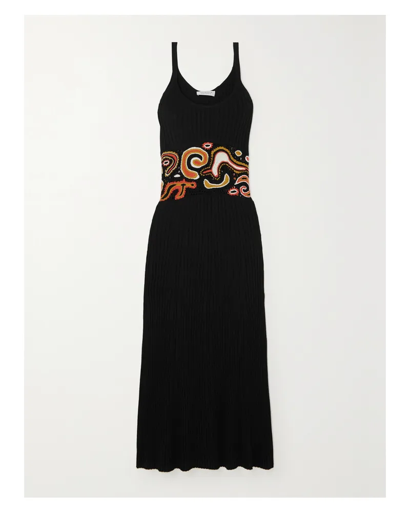 Gabriela Hearst Mila Geripptes Maxikleid Aus Einer Kaschmir-seidenmischung Mit Häkeleinsatz - Schwarz Schwarz