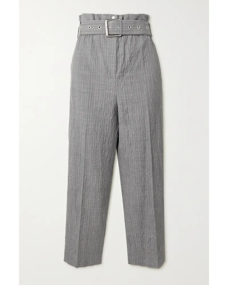 Michael Kors Verkürzte Hose Mit Geradem Bein Aus Wolle In Knitteroptik Mit Nadelstreifen Und Gürtel - Grau Grau