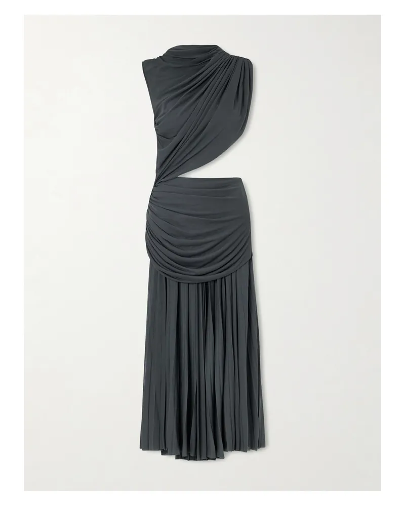 Proenza Schouler Irma Ruched Pleated Jersey Maxi Dress - Green Green