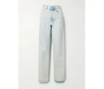 Acid-wash Mid-rise Slim-leg Jeans - Blue