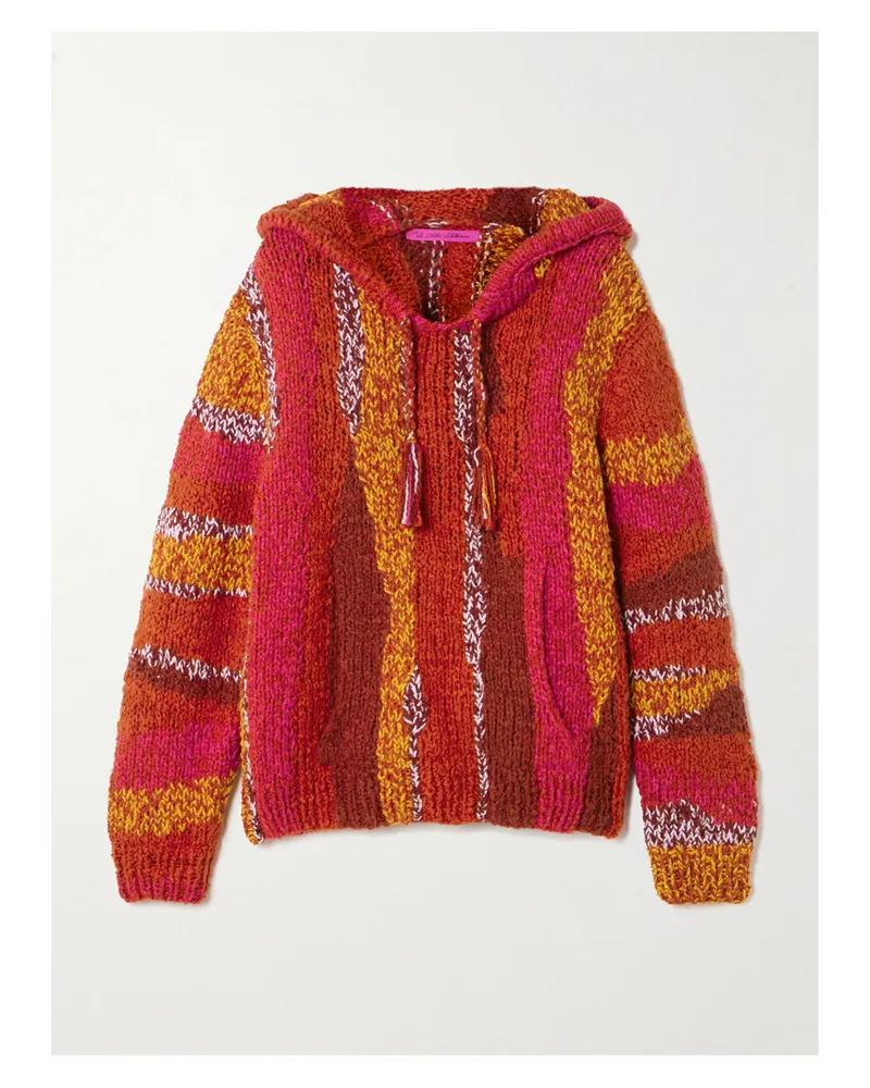 The Elder Statesman Gestreifter Kapuzenpullover Aus Biobaumwoll-bouclé Mit Troddeln - Rot Rot