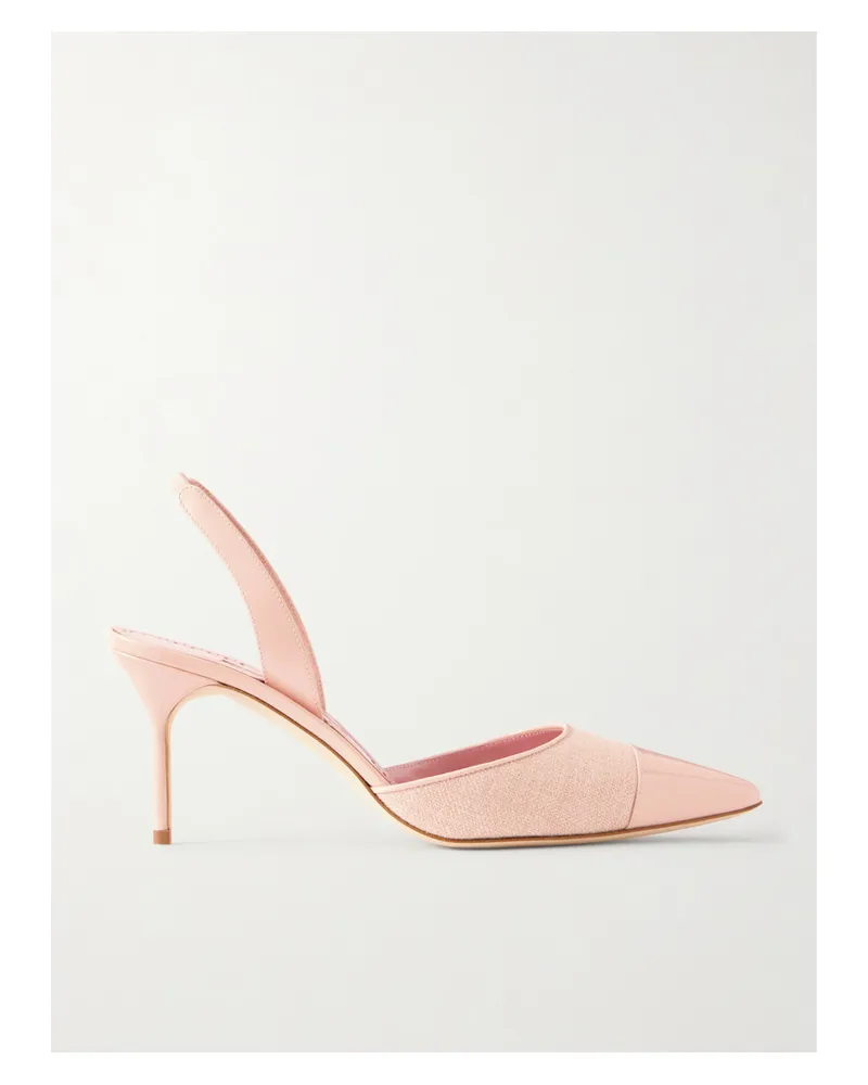 Manolo Blahnik Capsli 70 Canvas And Patent-leather Slingback Pumps - Pink Pink