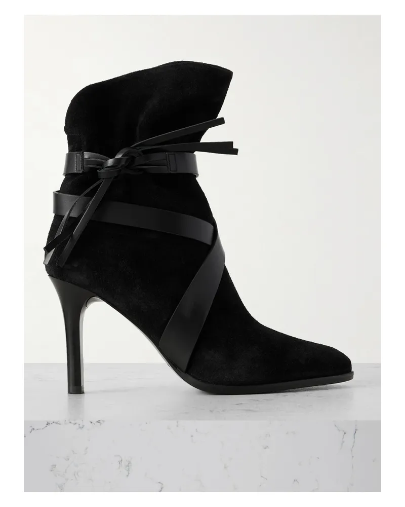 Isabel Marant Atiny Ankle Boots Aus Veloursleder Mit Lederbesätzen Und Fransen - Schwarz Schwarz
