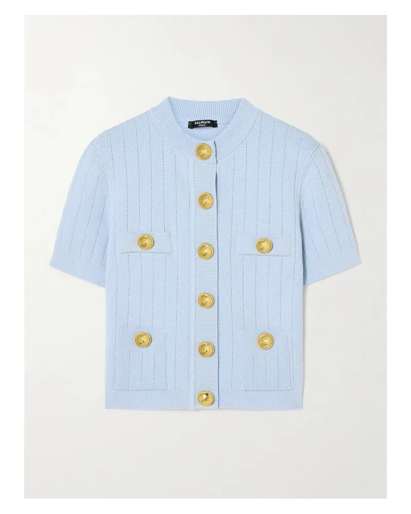 Balmain Cardigan Aus Rippstrick Mit Verzierungen - Blau Blau