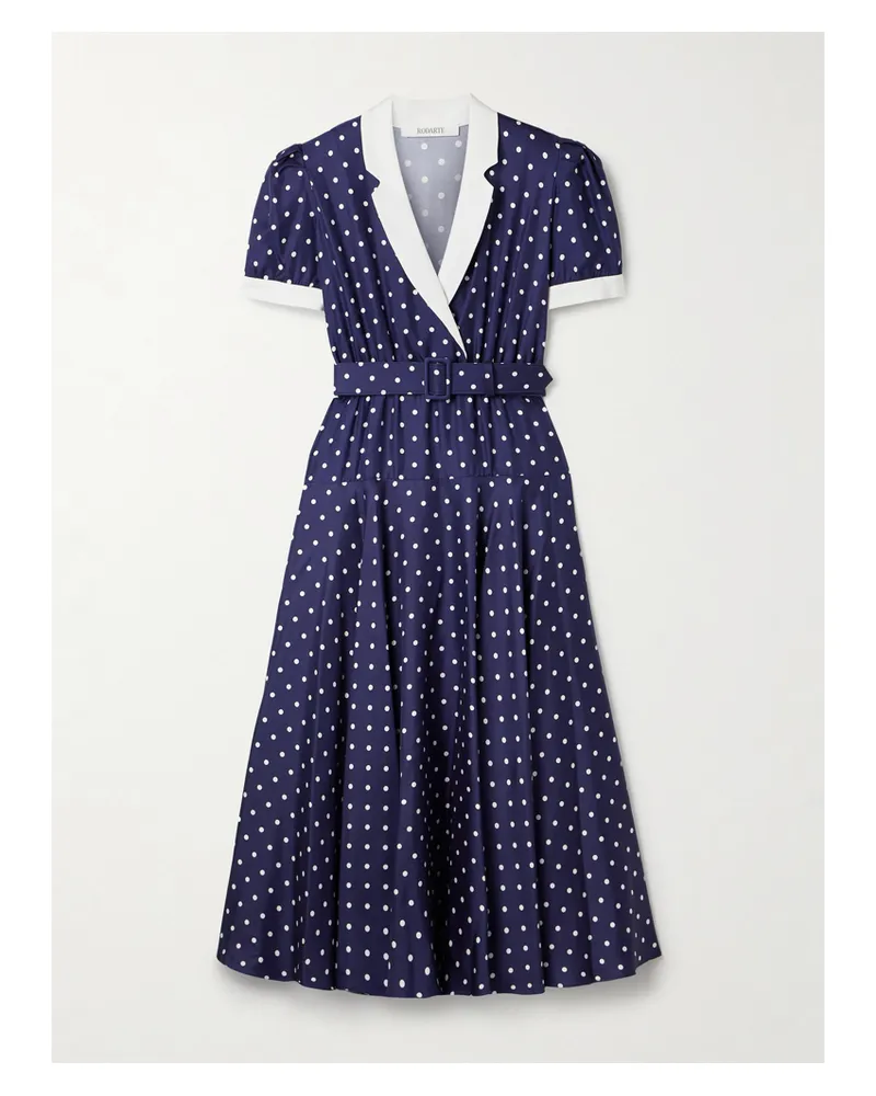 Rodarte Midikleid Aus Seiden-twill Mit Polka-dots, Crêpe-de-chine-besätzen Und Gürtel - Blau Blau