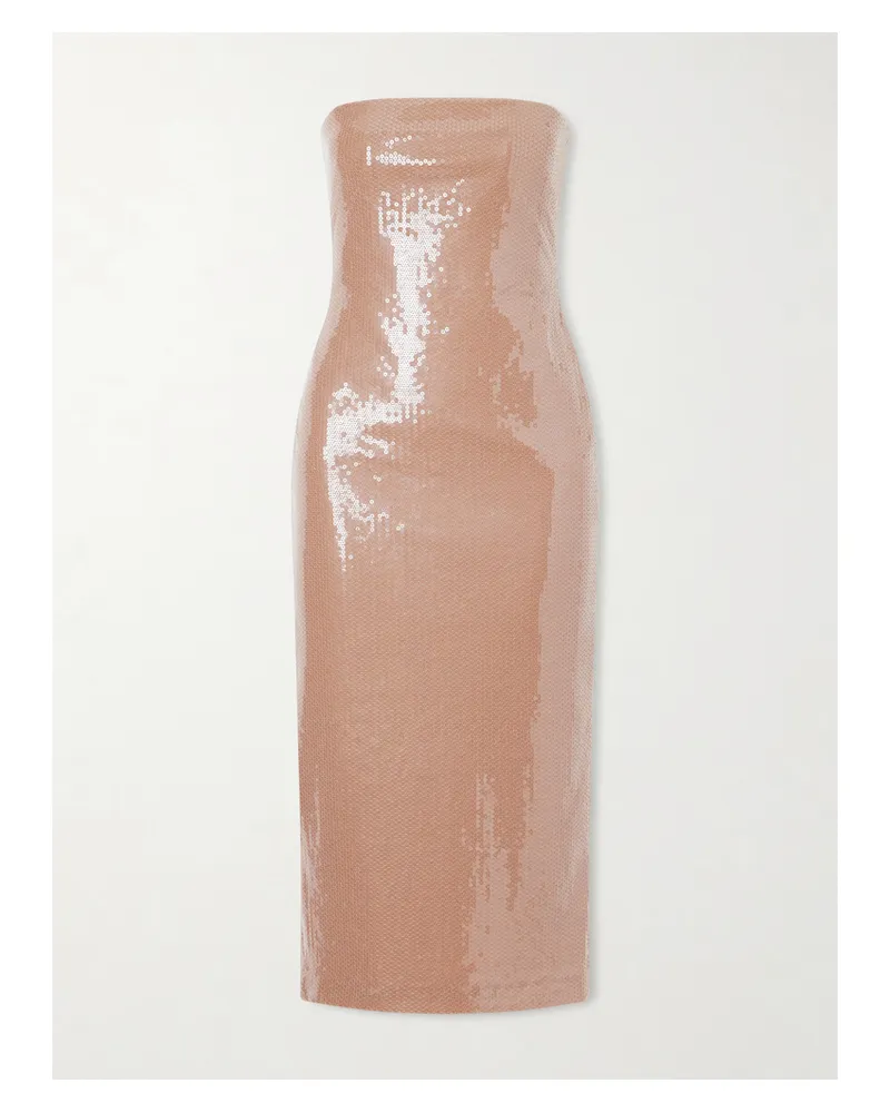 Alex Perry Trägerlose Robe Aus Stretch-mesh Mit Pailletten - Braun Braun