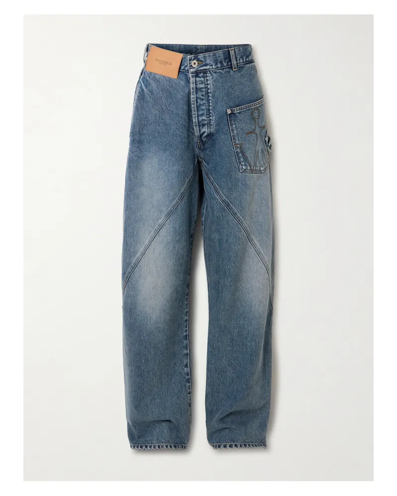 J.W.Anderson Twisted Asymmetric Embroidered High-rise Jeans - Blue Blue