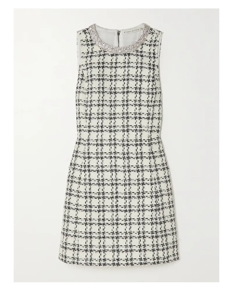 Alice + Olivia Clyde Minikleid Aus Kariertem Tweed Mit Kristallen - Wollweiß Wollweiß