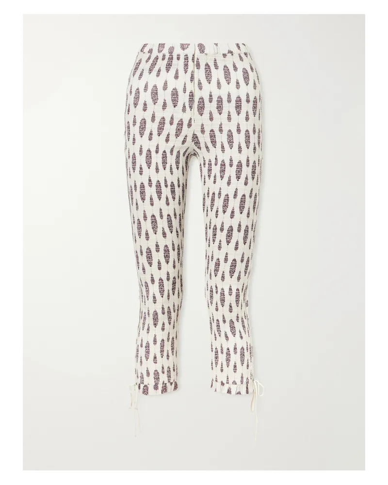 Isabel Marant Alene Smocked Floral-print Cotton Capri Pants - Neutrals Neutrals