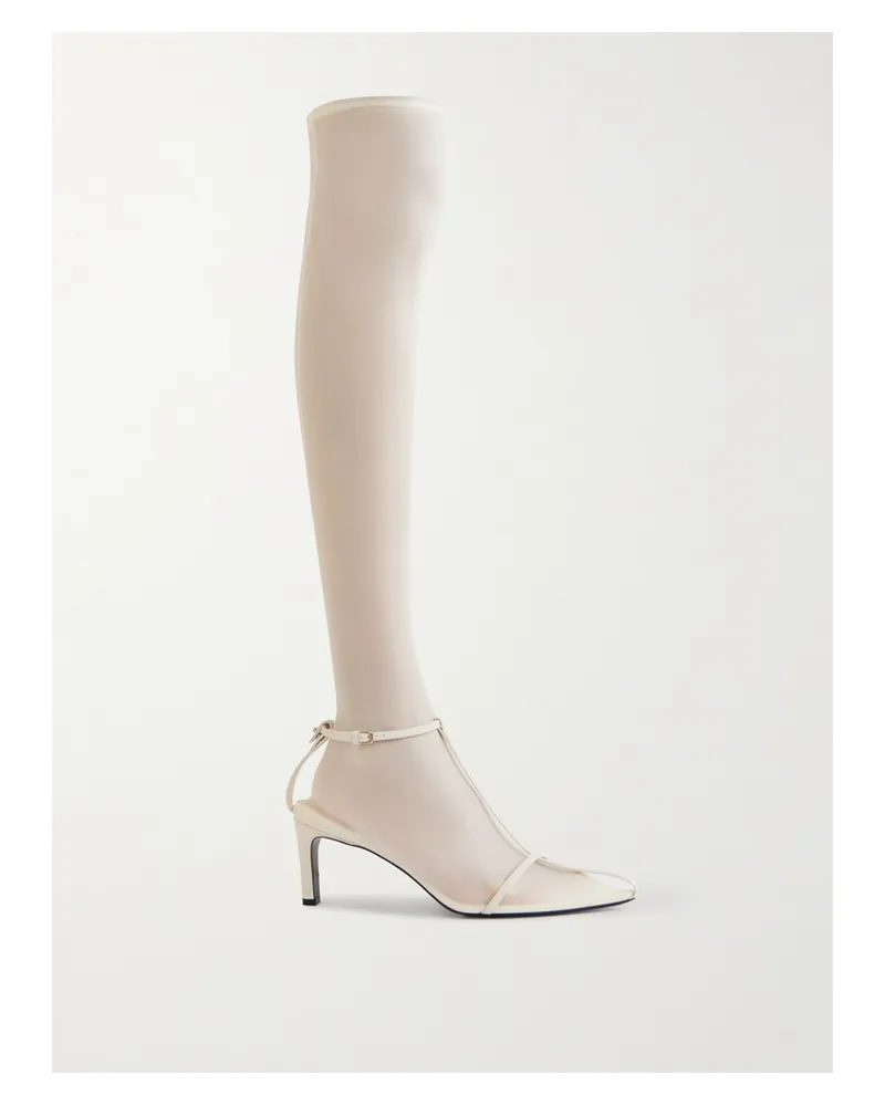 Jil Sander Kniehohe Stiefel Aus Stretch-mesh Und Leder - Wollweiß Wollweiß