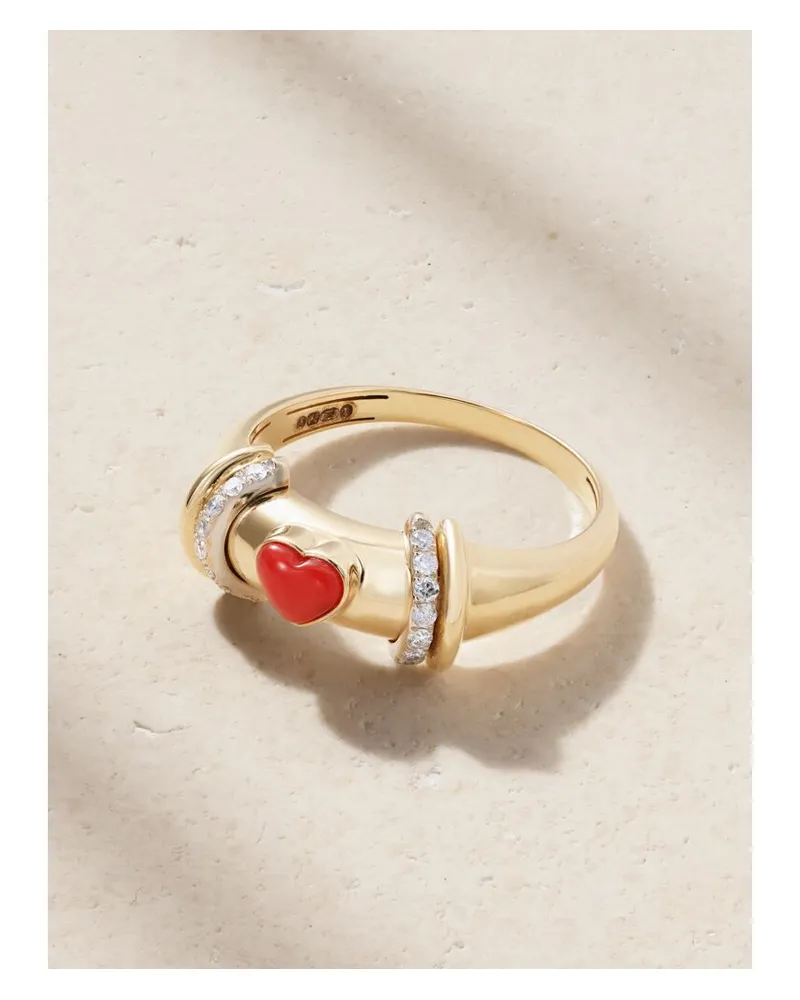 L’Atelier Nawbar Warrior Venus Ring Aus 18 Karat Gold Mit Rhodiumauflage, Koralle Und Diamanten - Rot Rot