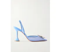 Begum Leather-trimmed Crystal-embellished Mesh Slingback Pumps - Blue